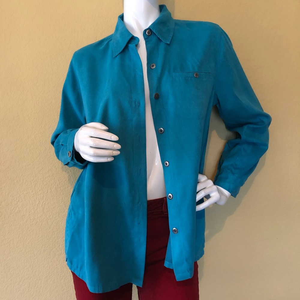 🍭Beautiful Blue Chico’s Design Polyester Top - Picture 8 of 8